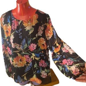 Investments | Vibrant Floral Blouse sheer sleeves
